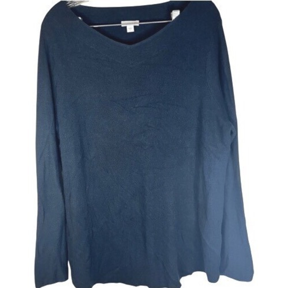 J.Jill‎ Navy Blue VNeck Rayon Size Large Tunic Comfy Shirt Classic Capsule Top